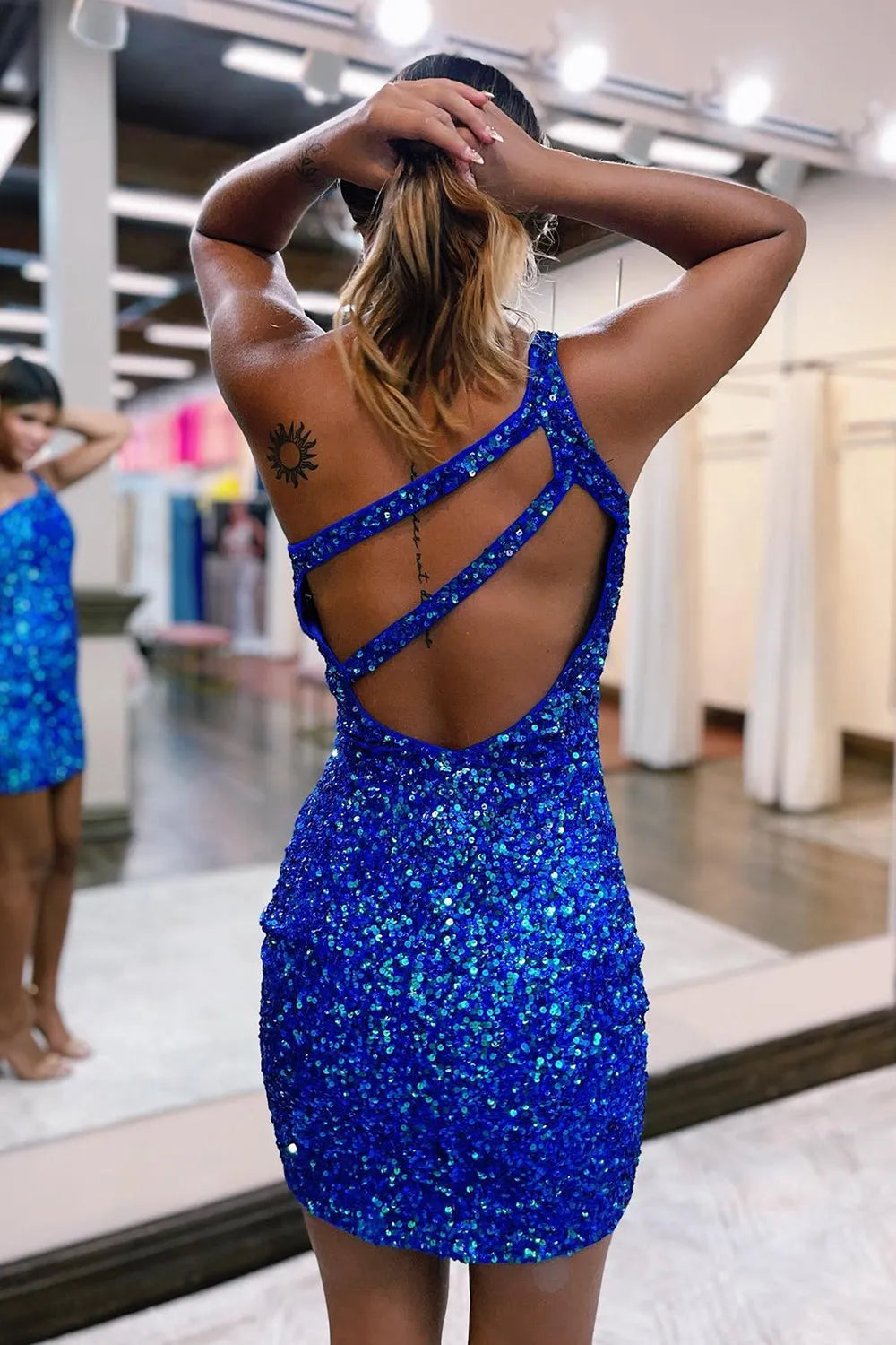 Sheath Bodycon One Shoulder Sequins Homecoming Dress